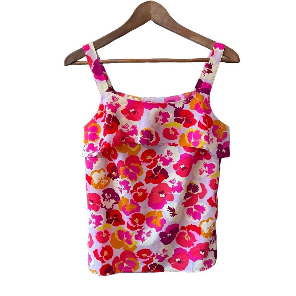 Cabi Tank Top Sleeveless Blouse Pink, Orange, & Red w/ Ruffle Women’s Size XS